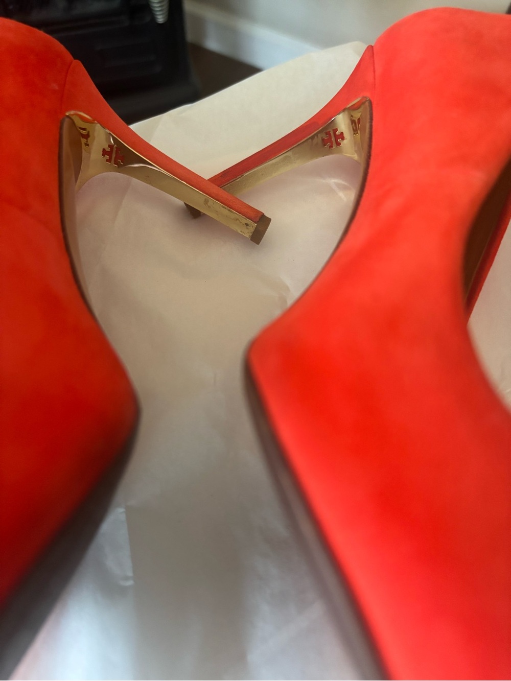 Tory Burch Bright Coral Pointed-Toe Pumps - Picture 8 of 10